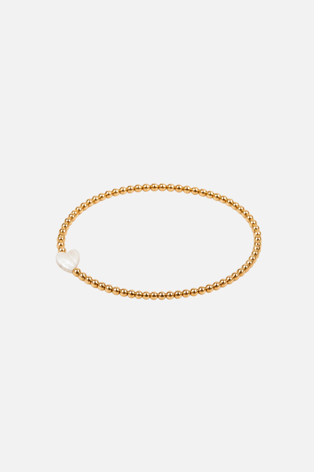 18k Gold Filled Beaded Bracelets with Mother of Pearl Charm - Heart Charm - Showy