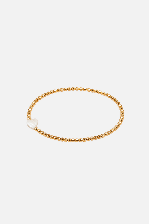 18k Gold Filled Beaded Bracelets with Mother of Pearl Charm - Heart Charm - Showy