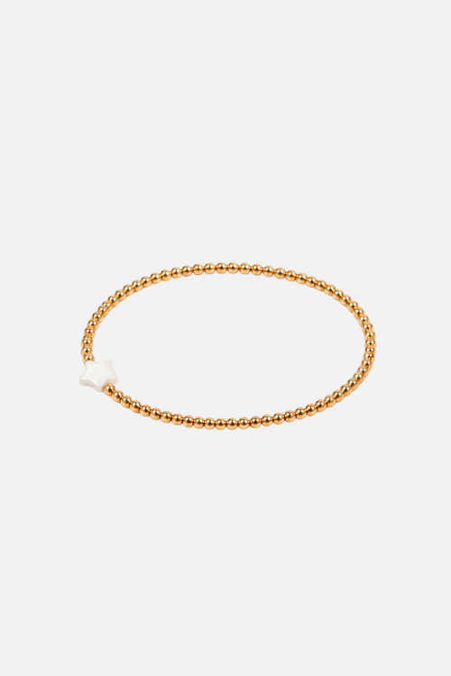 18k Gold Filled Beaded Bracelets with Mother of Pearl Charm - Star Charm - Showy