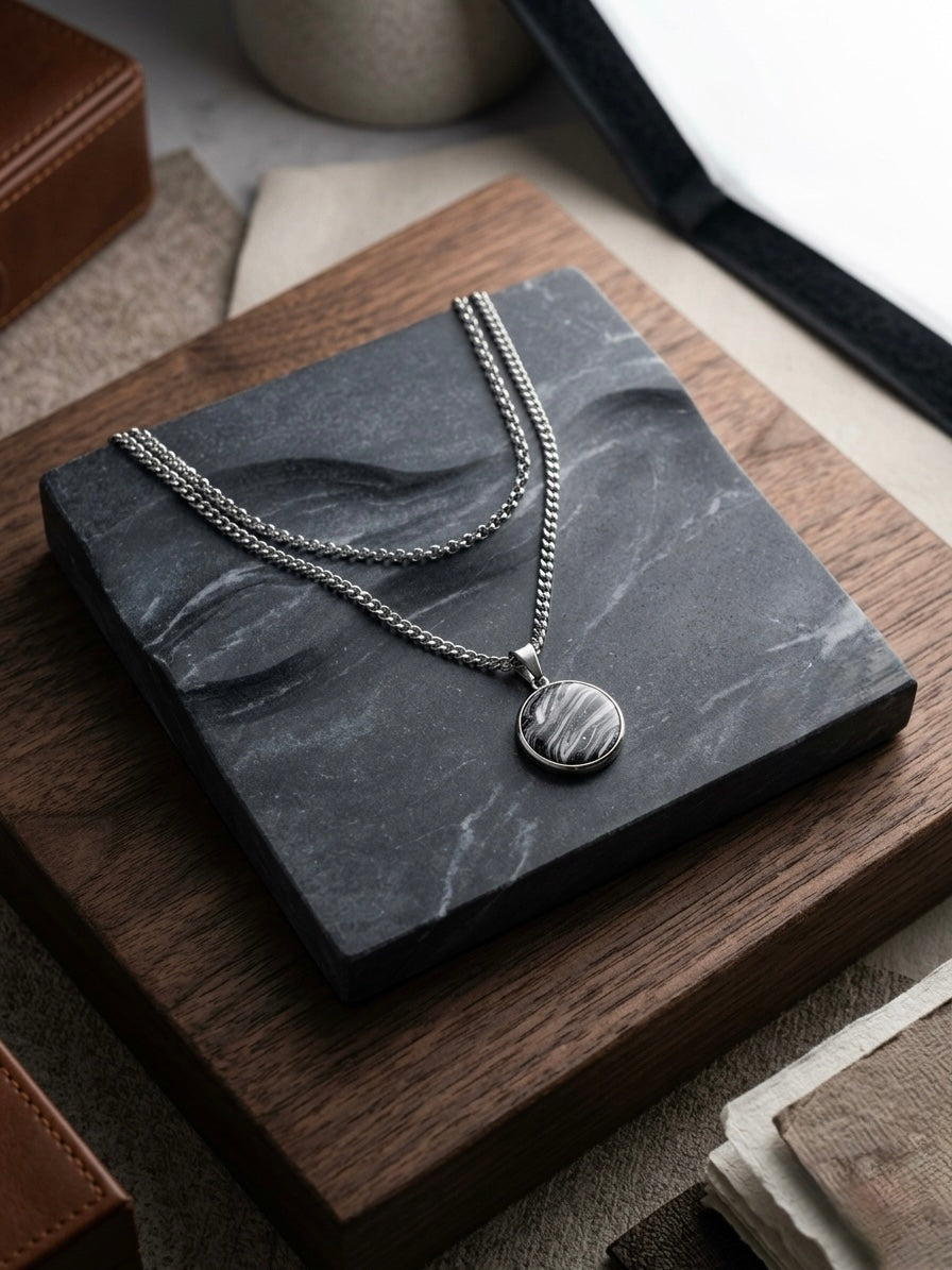 Handmade Marbled Pendant Necklace for Men | Tarnish Free Stainless Steel