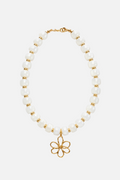Chunky Rondel Beaded Necklace- Beige - Showy