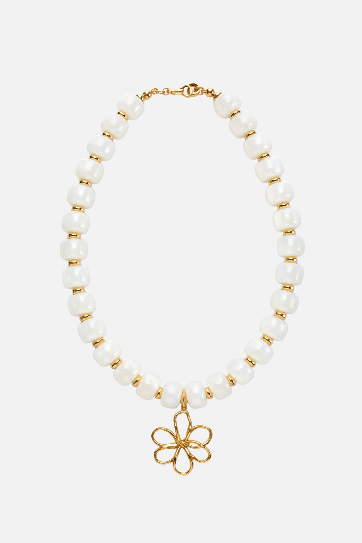 Chunky Rondel Beaded Necklace- Beige - Showy