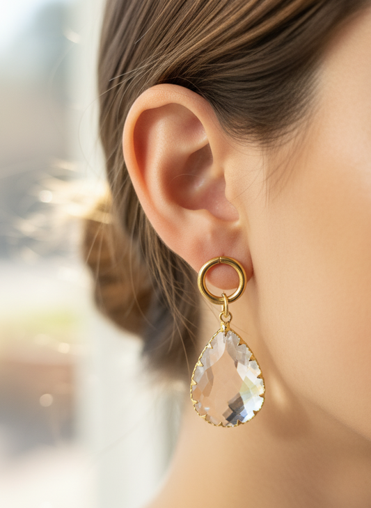 Crystal elegant stainless steel dangling earrings