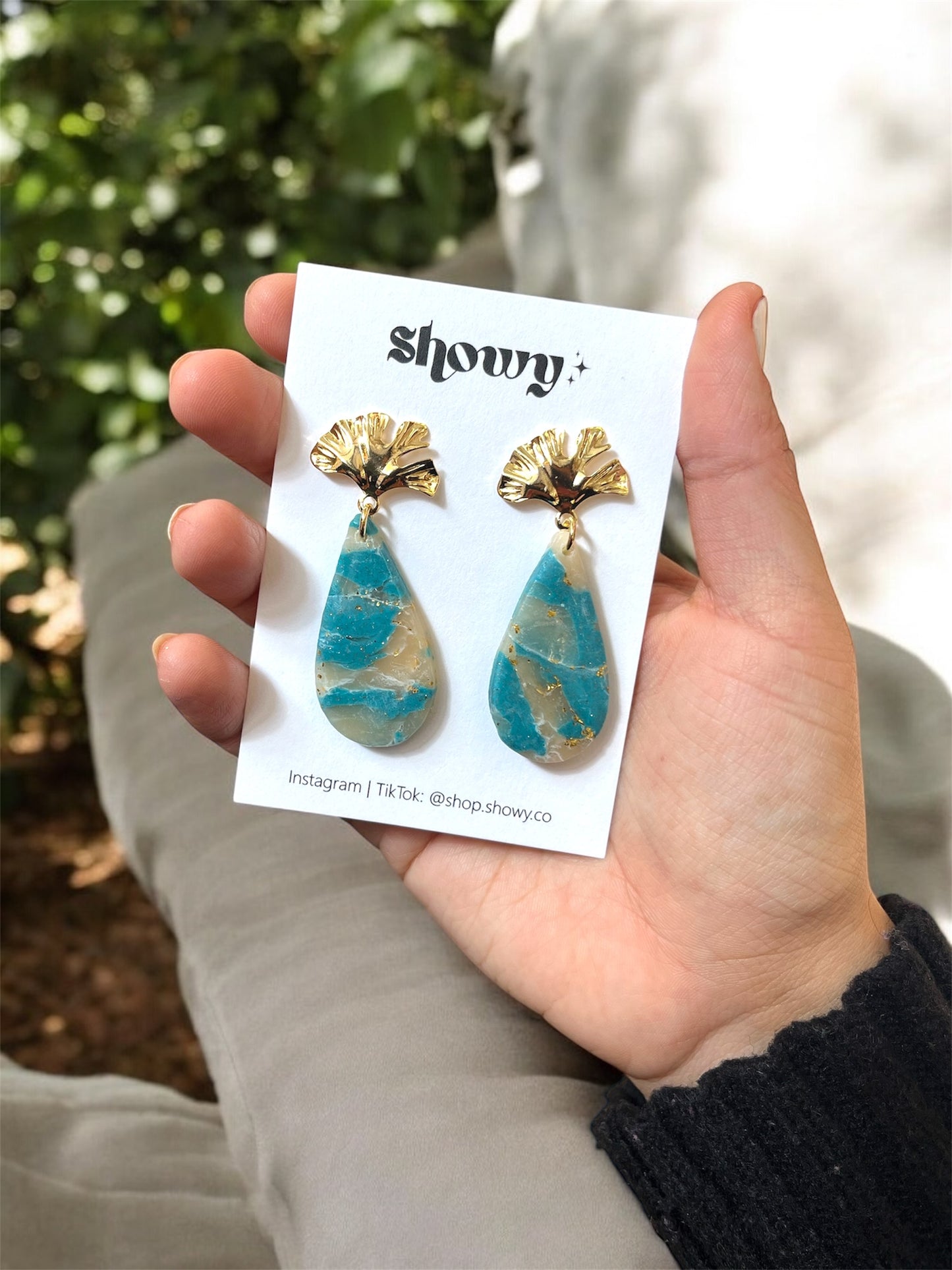 Turquoise marbled  drop earrings