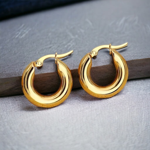 Emma 18k Stainless steel golden hoops