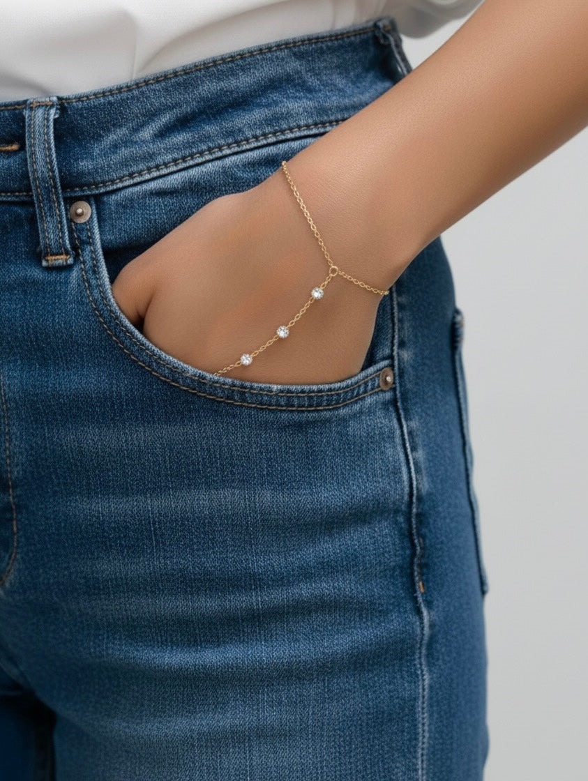 Stainless Steel Gold Hand Chain Bracelet