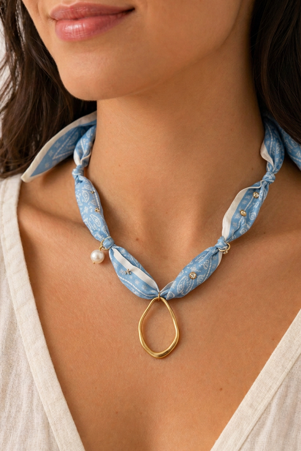 Scarf Necklaces Light Blue - 2 - Showy