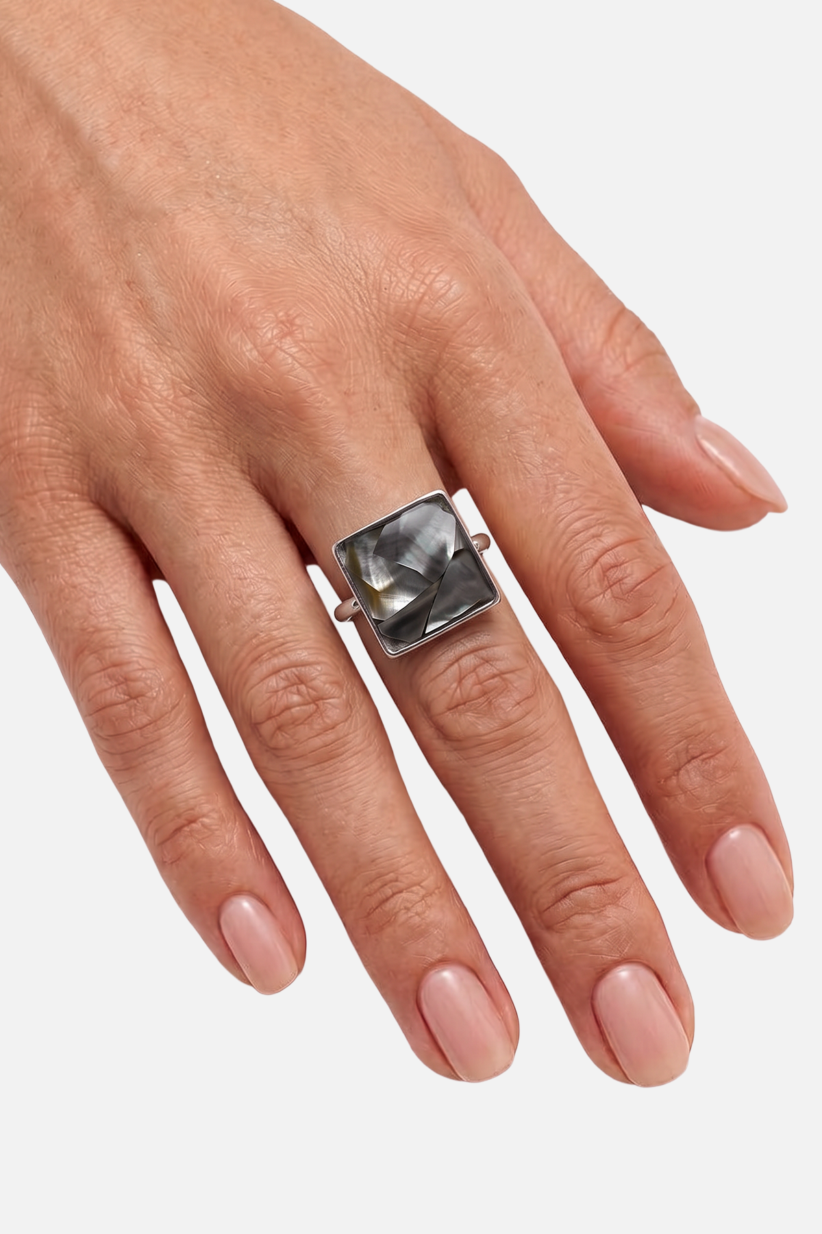 Seashell Mosaic Rings - Silver Square - 2 - Showy