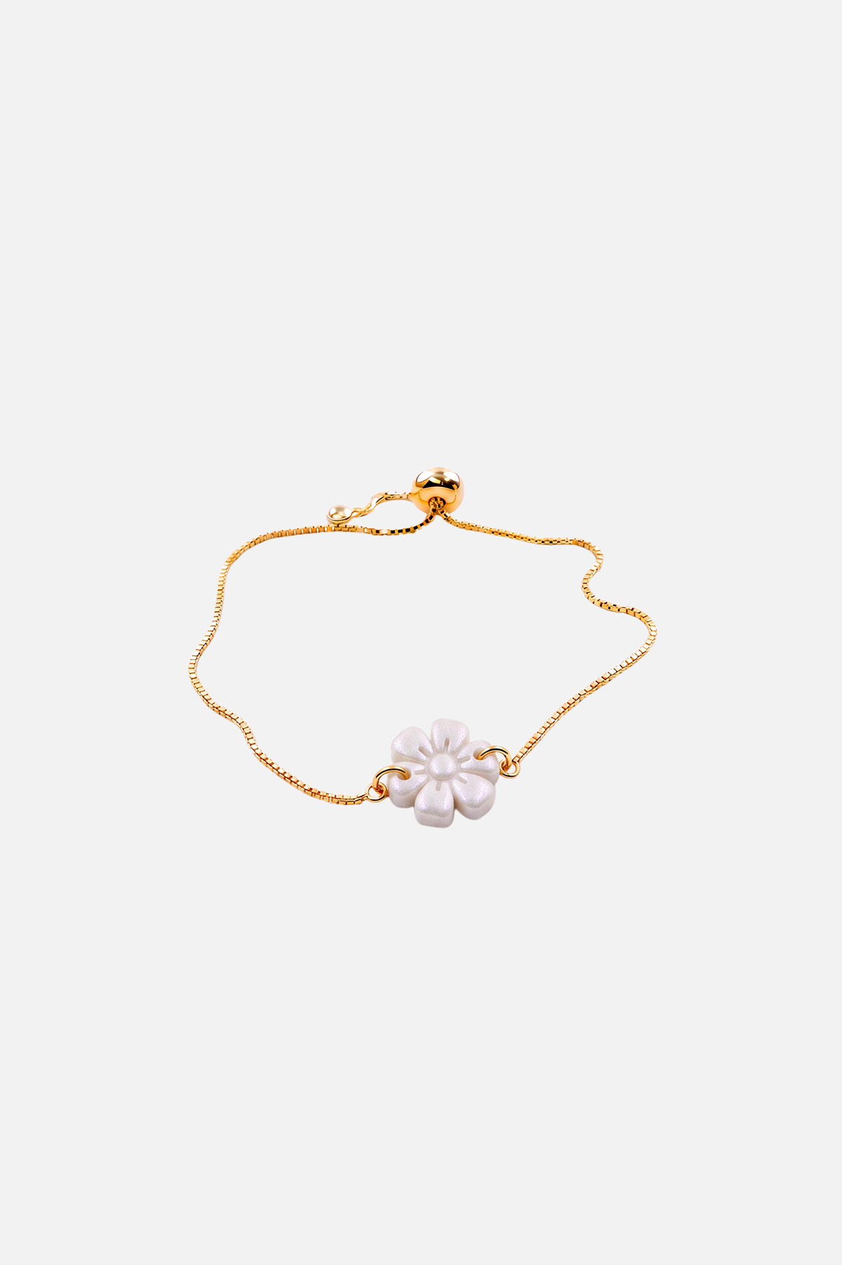 Sparkly Flower Adjustable Bracelet - Satin White - Showy