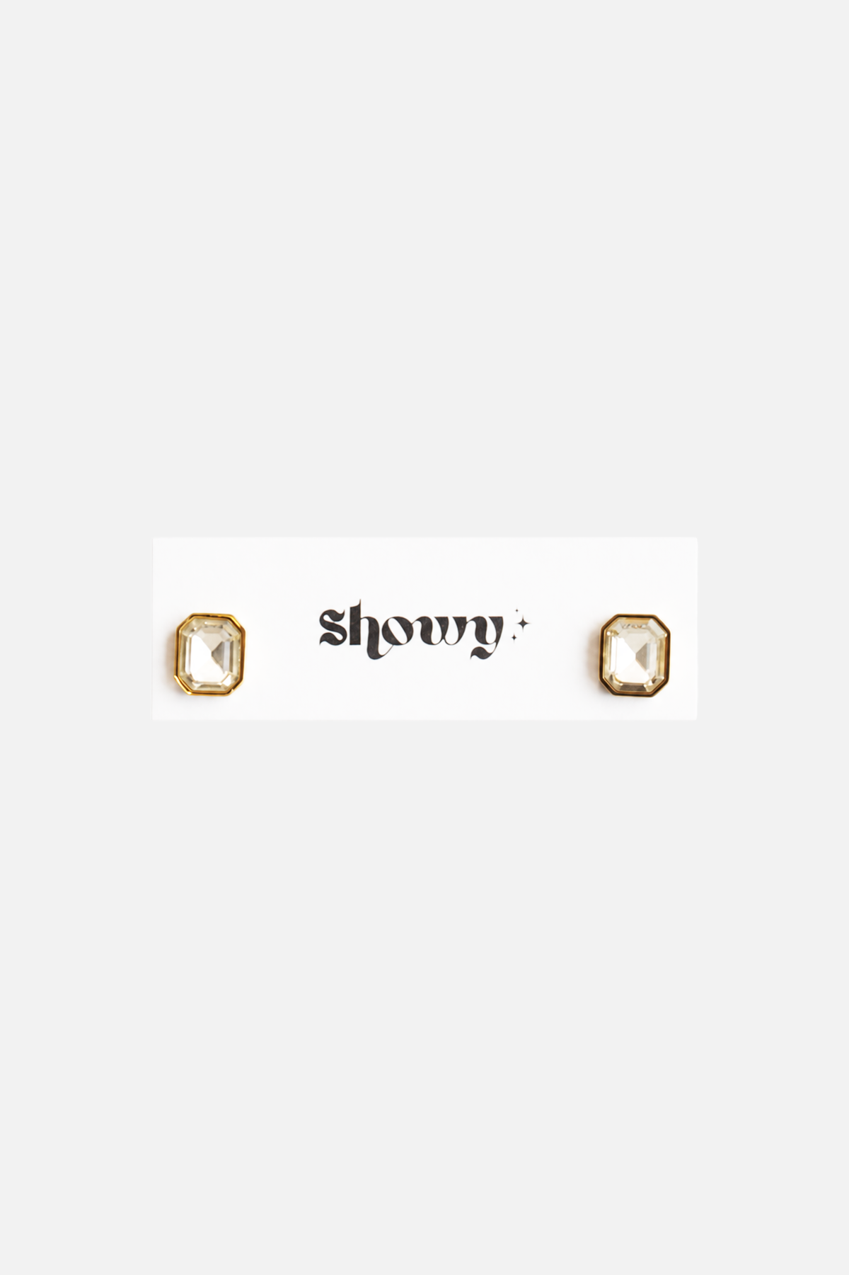 Stainless Steel Square Rhinestone Studs - Gold - Showy