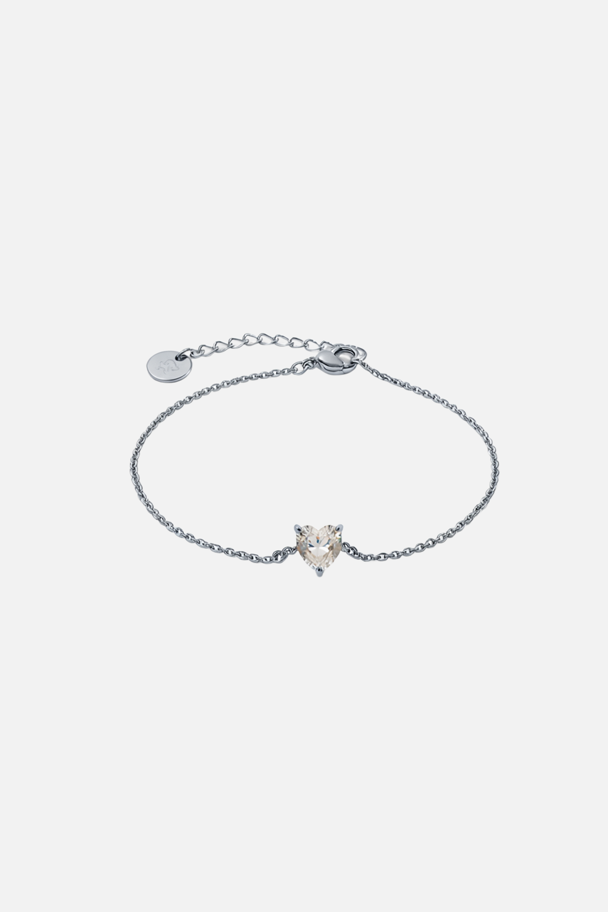 Stainless Steel 18k Golden Plated Bracelets with Zircon Pendant - Silver Heart - Showy